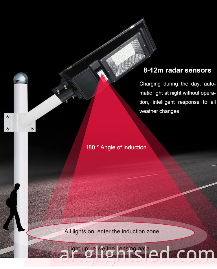 IP65 مقاوم للماء في الهواء الطلق SMD 60W 100W متكامل الكل في واحد ضوء الشارع LED بالطاقة الشمسية